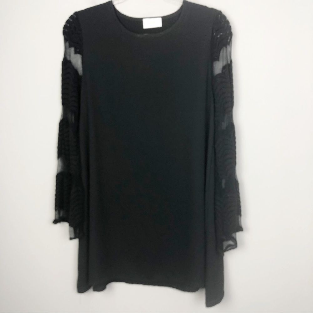 HALLELU | Black Tunic Length Top Long Sheer Sleeves Women’s Size Medium
